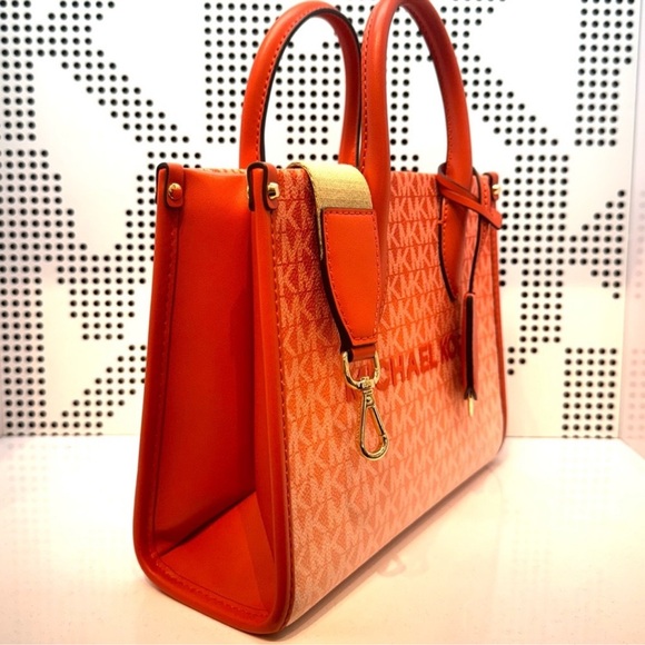 Michael Kors Mirella Small Ombré Signature Logo Crossbody Bag Red Clay - Picture 6 of 9